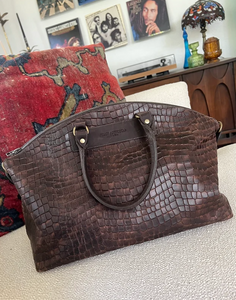 Brown Embossed Leather Tote by Juan Antonio