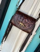 Brown Hand-Tooled Leather Crossbody Bag by Juan Antonio