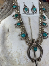 Navajo Sierra Mountain Turquoise Sterling Silver Squash Blossom Necklace Set by Sharon Francisco