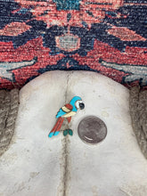 Hand-Carved Zuni Inlay Turquoise Coral Multi Stone Parrot Pin/Brooch/Pendant by Stephen Lonjose